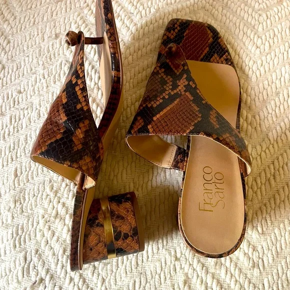 Franco Sarto Snakeskin Print Leather Sandals - Picture 3 of 5